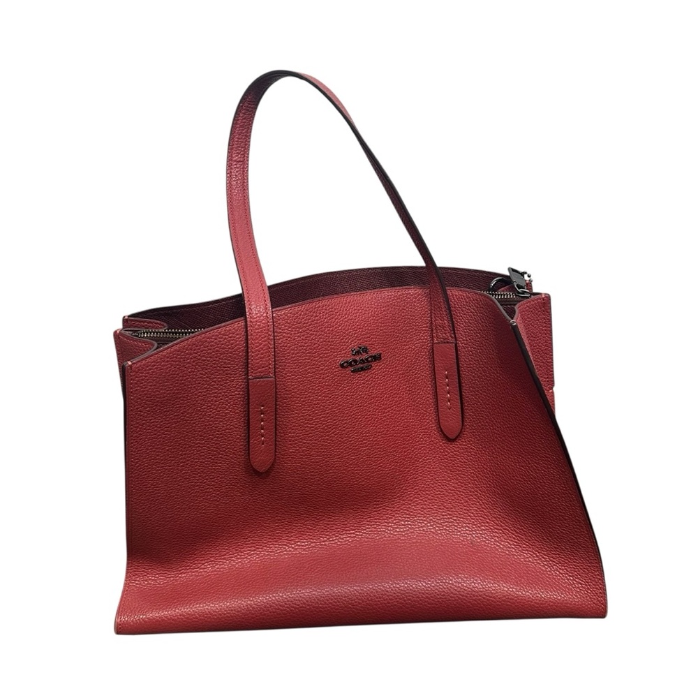 Coach Red Charlie Carryall With Metallic Logo pebble leather